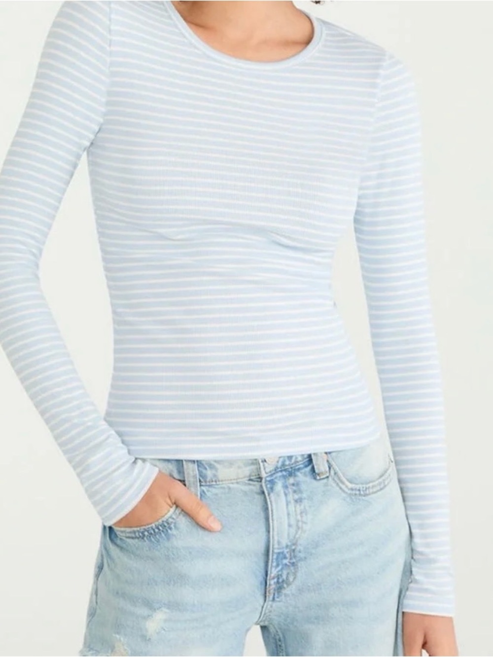 American eagle blue and white stripe long sleeve shirt